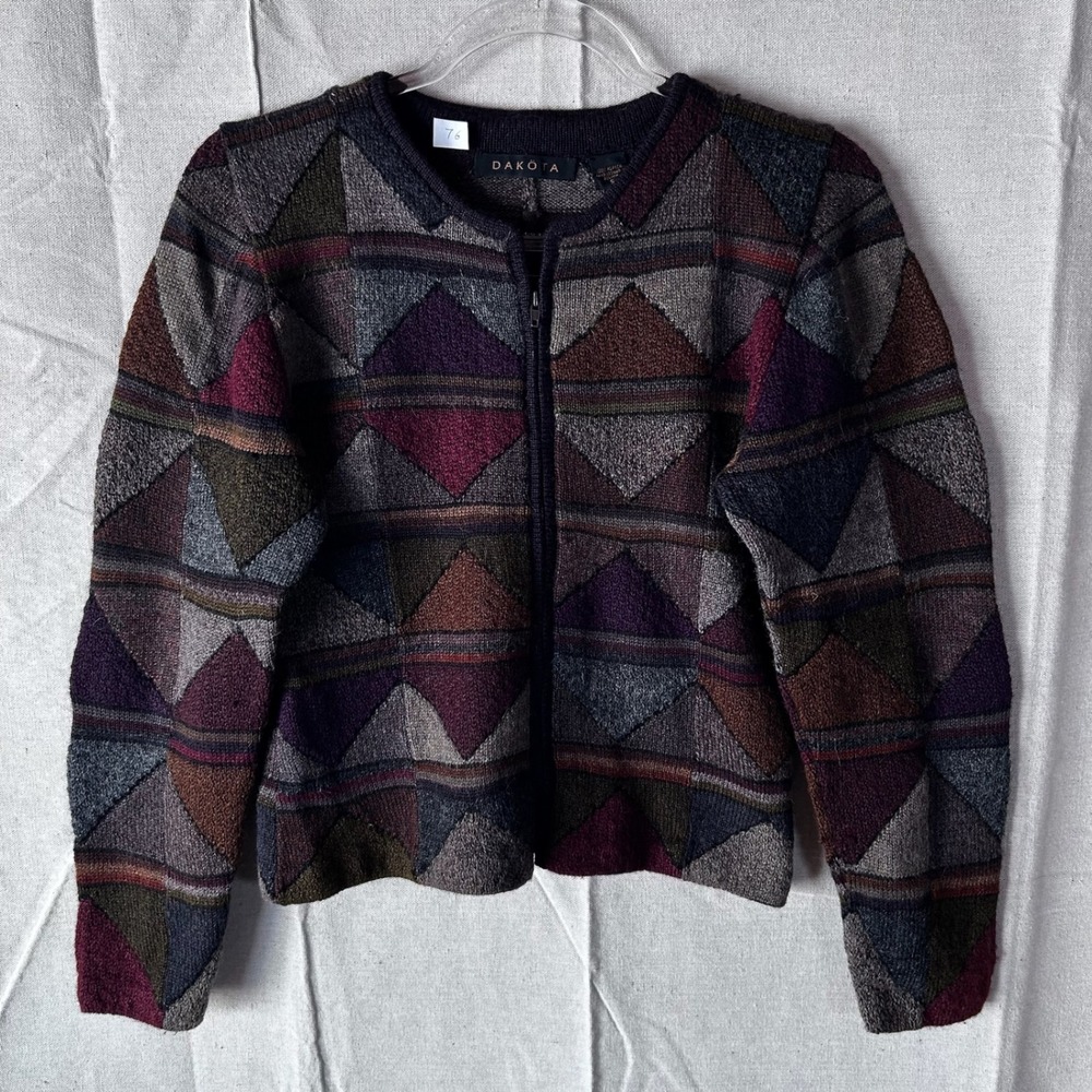 Dakota 100% Alpaca Wool Full Zip‎ Cardigan Sweater Geometric Harlequin Small